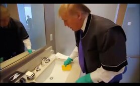 Trump Cleans Bathrooms and Works as a Waiter and Bell Hop at his Hotel