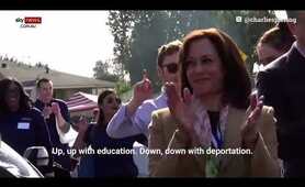 Kamala Harris chants Up, Up with Education… Down, Down with Deportation…